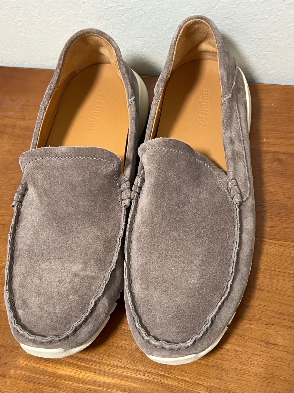 OluKai Men's Suede Slip-On Loafers in Taupe Gray